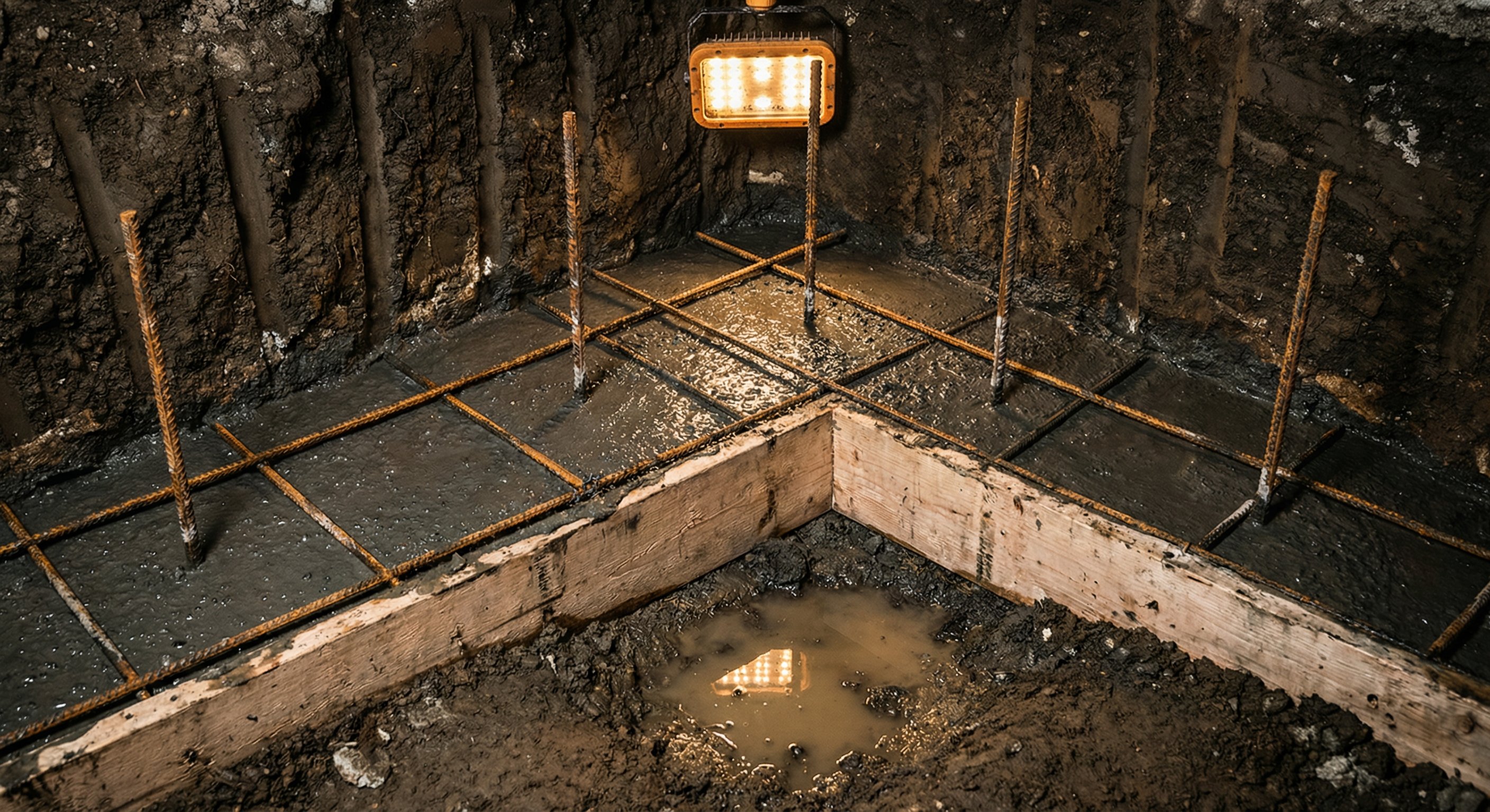 Fresh concrete footing reinforcement with vertical rebar in Cleveland, Ohio